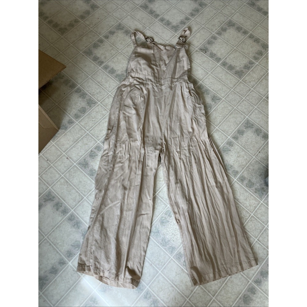 Japna Jumpsuit Overalls Large Tan Buckle Closeure Linen Blend Wide Leg Casual
